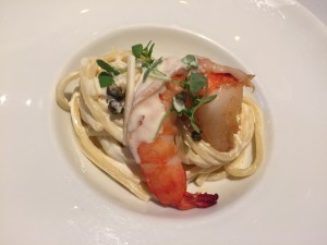 Lemon crema spaghetti with shrimp